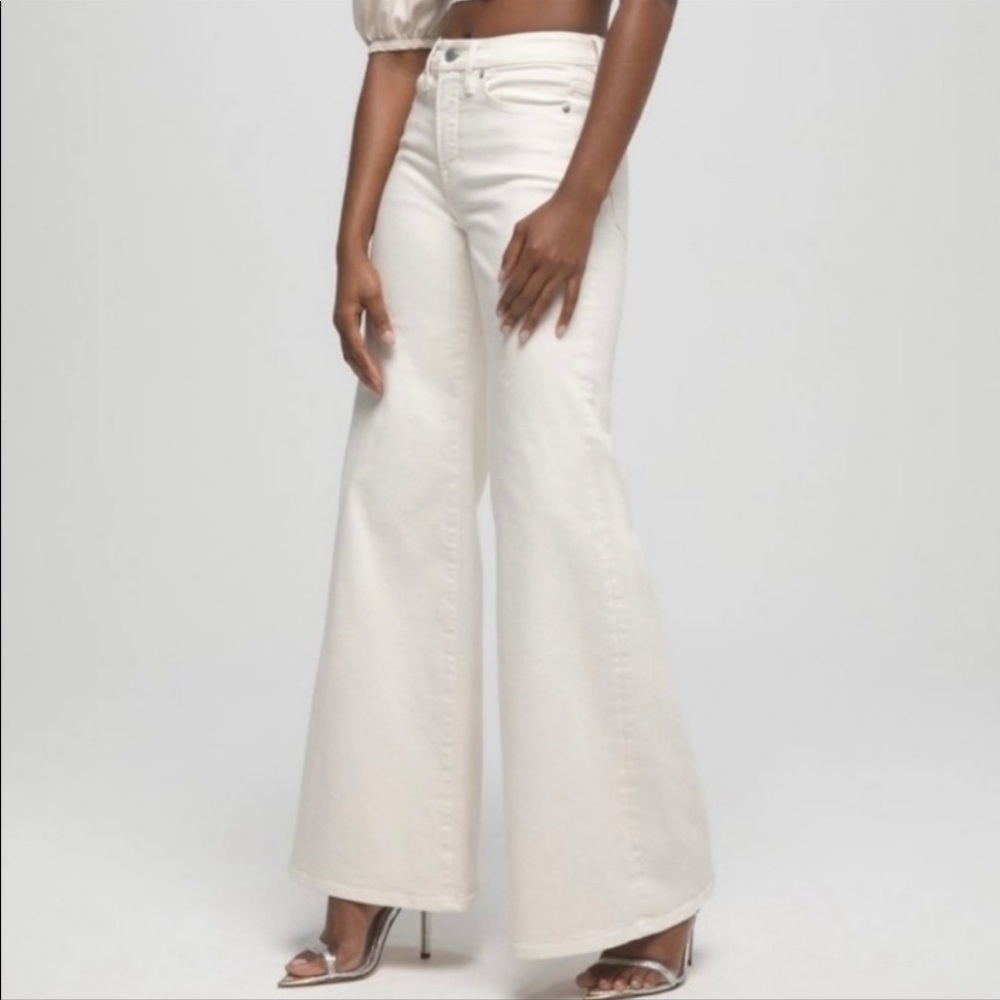 {Good American} Good Waist Palazzo Wide/Flare Leg Jeans, Bone, Size 15/34.5